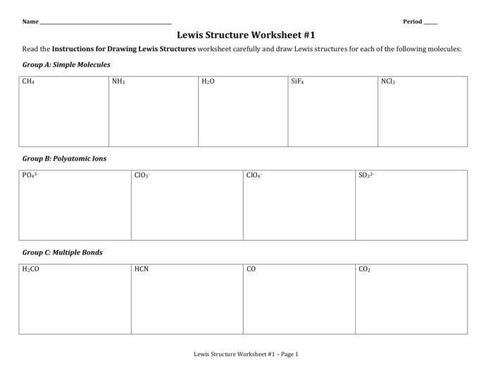 Lewis structure worksheet #1 answers