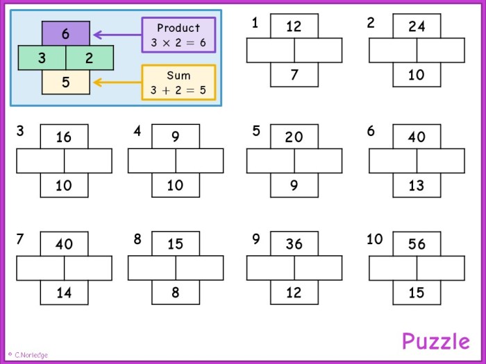 Sum and product puzzle set 2 answer key