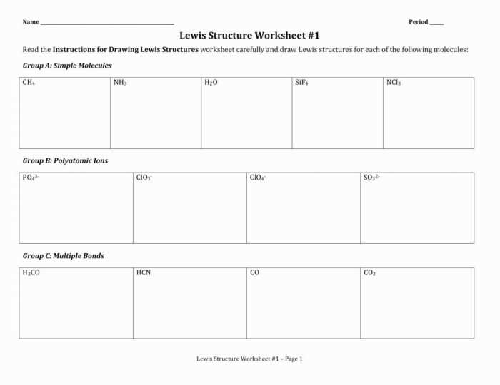 Lewis structure worksheet #1 answers