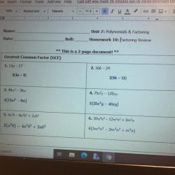 Unit 7 polynomials and factoring answer key pdf