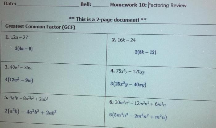 Unit 7 polynomials and factoring answer key pdf